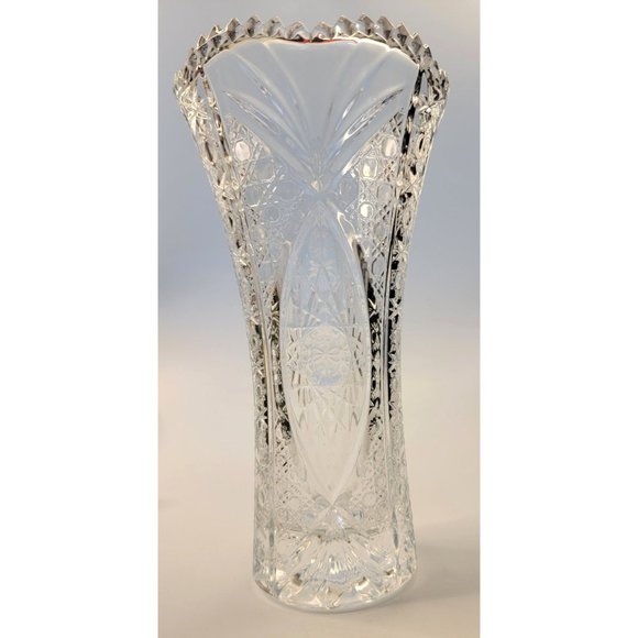 Crystal Vase Heavy With Sawtooth Rim 8.75 inches - Picture 5 of 6